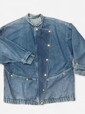 Oversized denim jacket with button-up front and pockets
